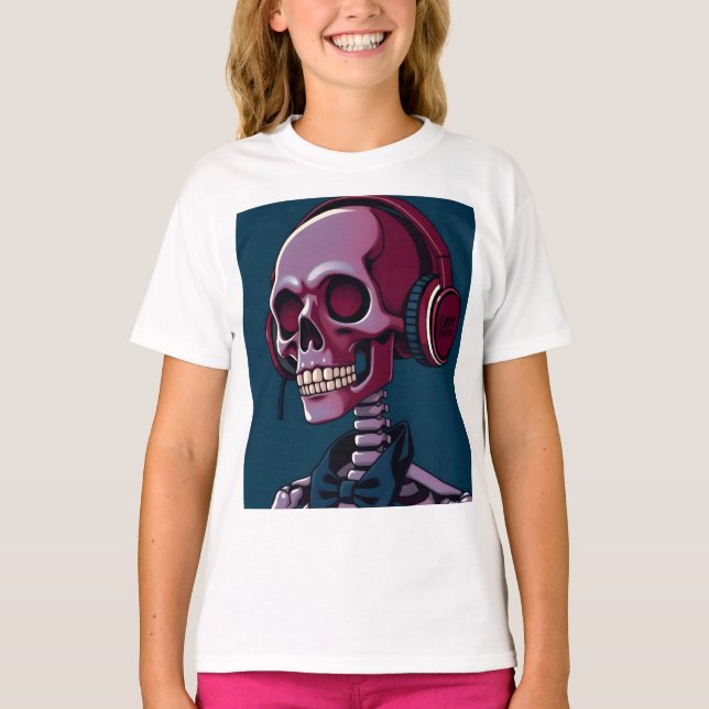 Skelett med hörlurar t shirt (Framsida)