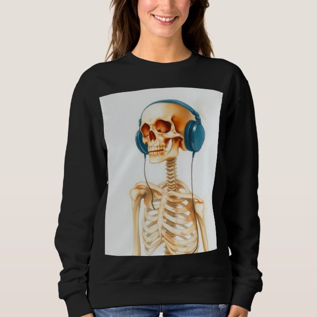 Skelett med hörlurar  t shirt (Framsida)