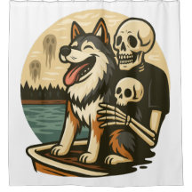 Skelett med hund på hemskt sjö-skräckkonst
