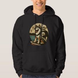 Skelett med hund på hemskt sjö-skräckkonst hoodie