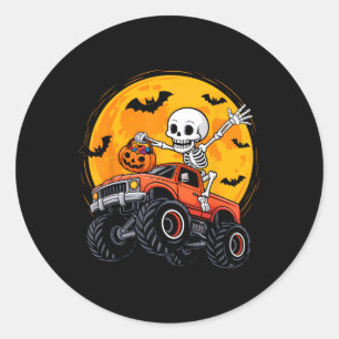 Skelett monstertruck måne pumpa Halloween pojkar Runt Klistermärke