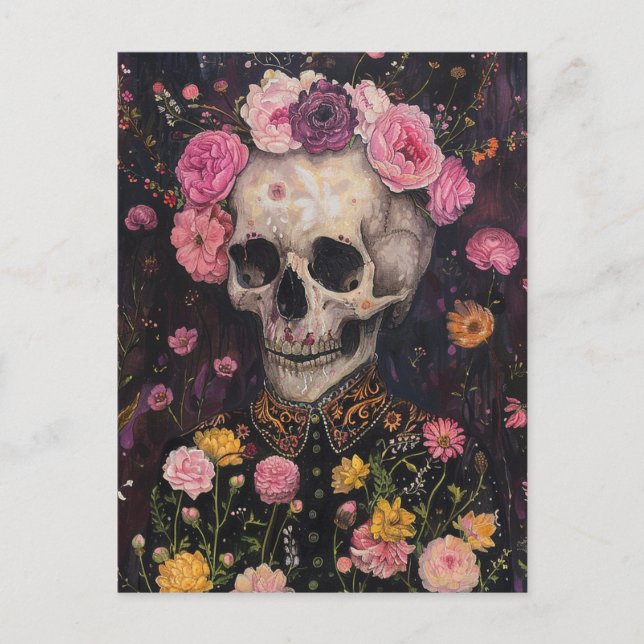 Skelett och blommor vykort (Framsida)