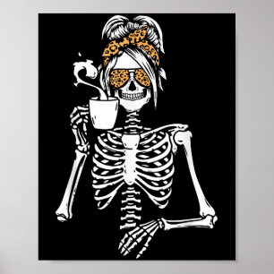 Skelett Oordentlig Upprullad Kaffe Drickande Hallo Poster