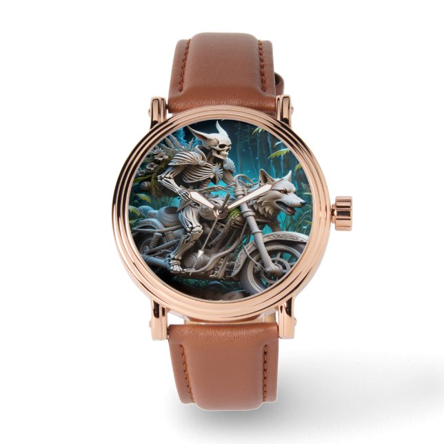 skelett på en helikopter monterad med ett varg huv armbandsur (Framsida)