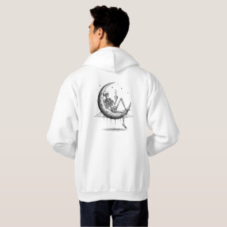 Skelett på månen med kaffe – gotisk natt hoodie