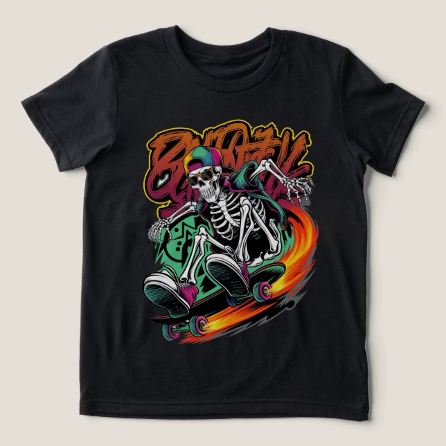 Skelett på skateboard Graffiti gatumiljö T Shirt (Design Framsida)