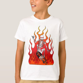 Skelett på skateboarden med flammar barnT-tröja T Shirt