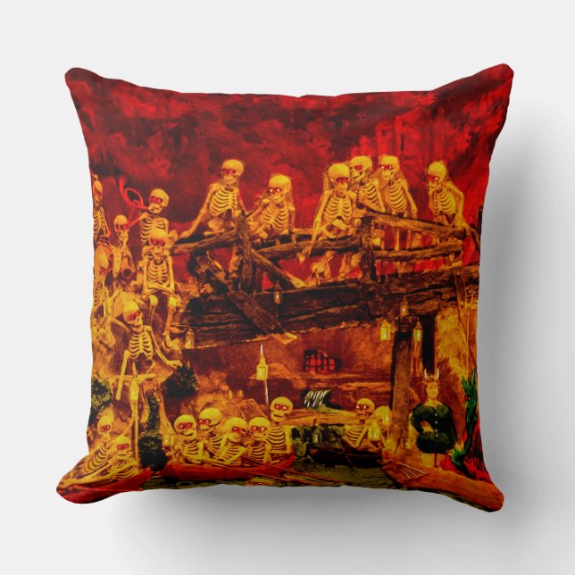 Skelett- party i Helltown happy halloweenvintage Kudde (Framsida)