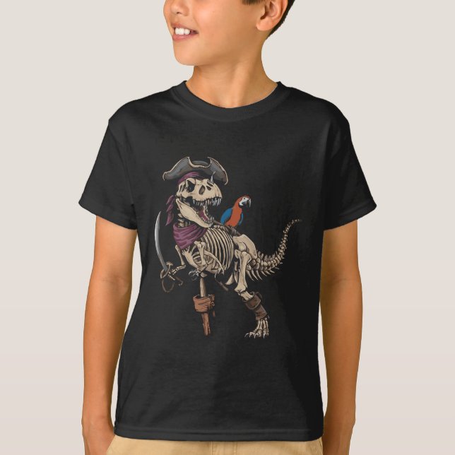 Skelett Pirat Dinosaurie T Rex Rolig Tyrannosaurus Shirt (Framsida)