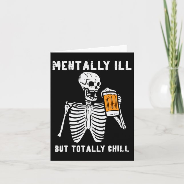 Skelett Psykiskt Sjuk Helt Chill Rolig Retro Hall Kort (Framsida)