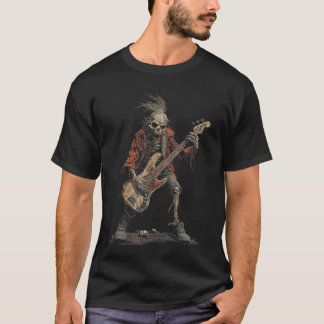 Skelett Punkrockare Halloween Basgitarr Rock N  T Shirt