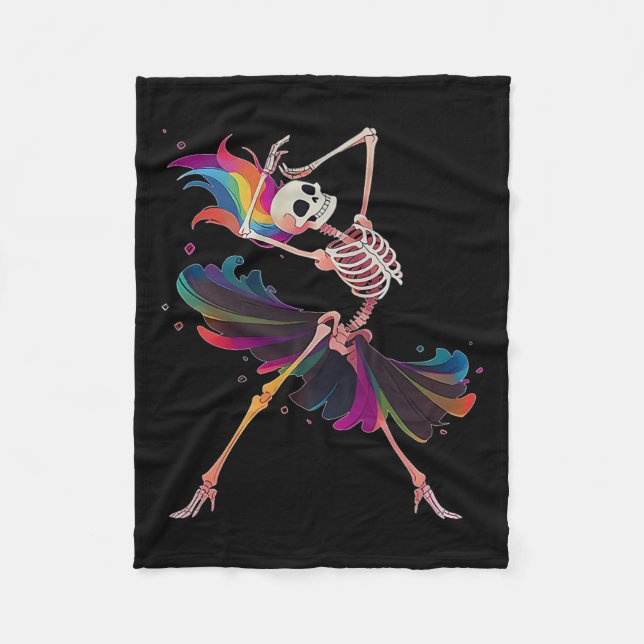 Skelett Regnbåge Ballerina Halloween  Fleecefilt (Framsidan)
