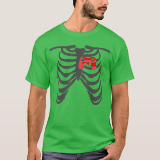 Skelett revbensbur Gamepad Hjärta Cool Gaming Kris T Shirt
