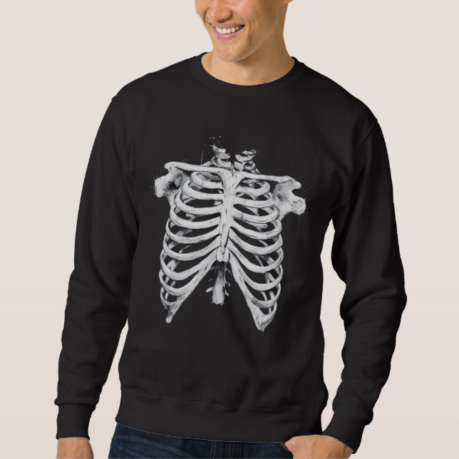 Skelett Revbensbur Halloween Kostym Lång Ärmad Tröja (Framsida)