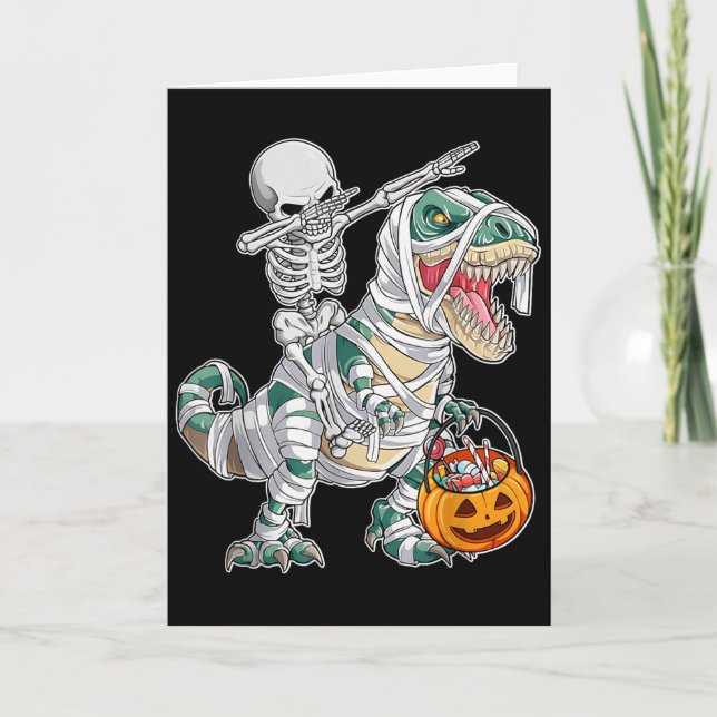 Skelett Ridande Dansar Dab Dinosaurie Trex Hallowe Kort (Framsida)