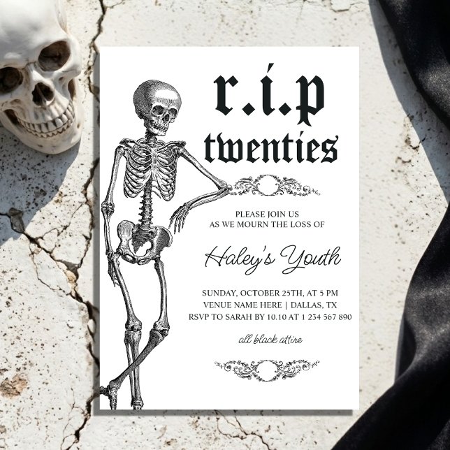 Skelett RIP Twenties 20-talet Rolig 30-årsdag Inbjudningar (Skapare uppladdad)