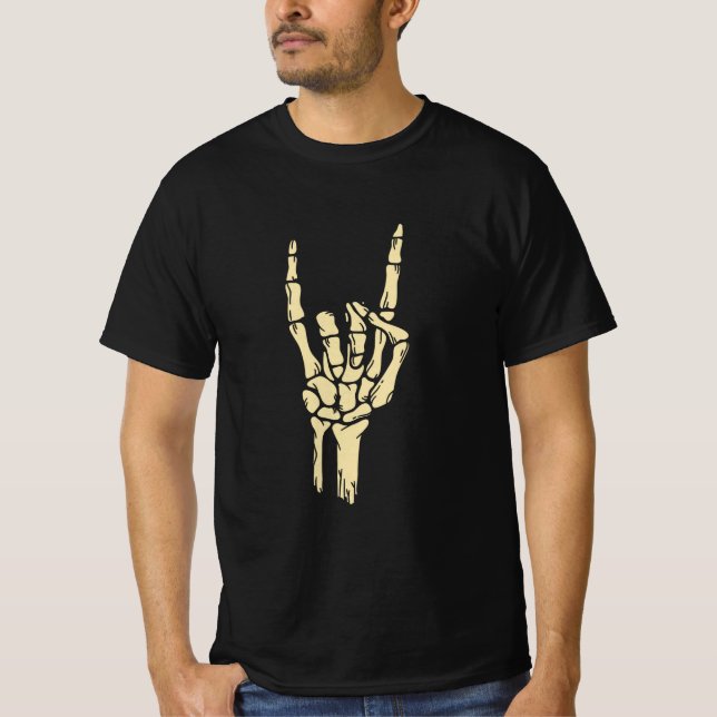 Skelett Rock On Handskylt Grafisk T-Shirt - Goth (Framsida)