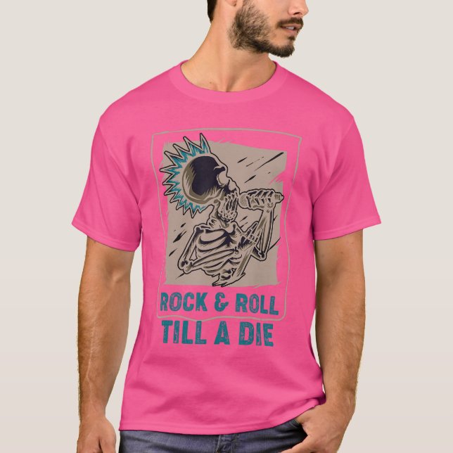 Skelett Rock Roll Till Död Punk Rock Konsert T Shirt (Framsida)