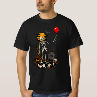 Skelett Röd Ballong Rolig Halloween 2026 T Shirt