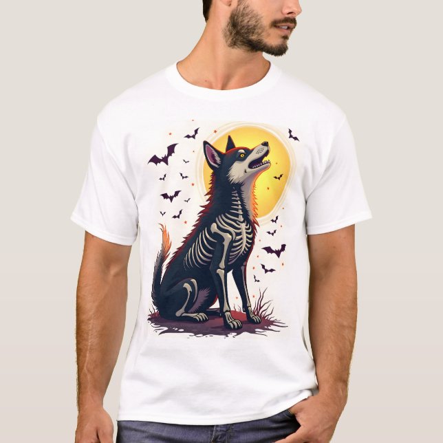 Skelett Shiba Skrik T Shirt (Framsida)