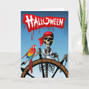 Skelett- sjöman för pirat med Macawhalloween fest Kort