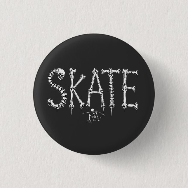 Skelett SKATE Skräckdesign Knapp (Framsida)