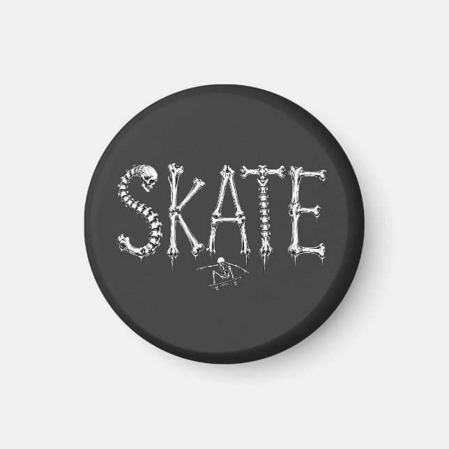 Skelett SKATE Skräckdesign Magnet (Framsidan)