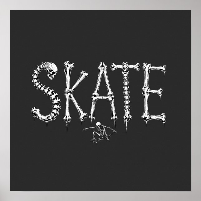Skelett SKATE Skräckdesign Poster (Framsidan)