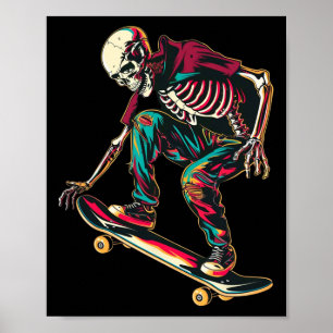Skelett Skateboardåkning – Retro Neon Skater Skall Poster