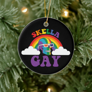 Skelett Skella Gay Regnbågs Pride Månad Julgransprydnad Keramik