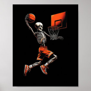 Skelett Sketll Spelare Dunkar Boll Halloween Vint Poster