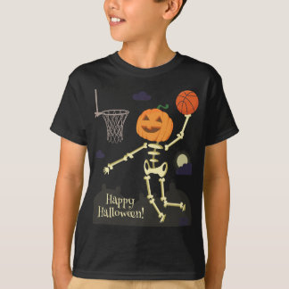 Skelett- slam dunkbasket Halloween för pumpa T Shirt