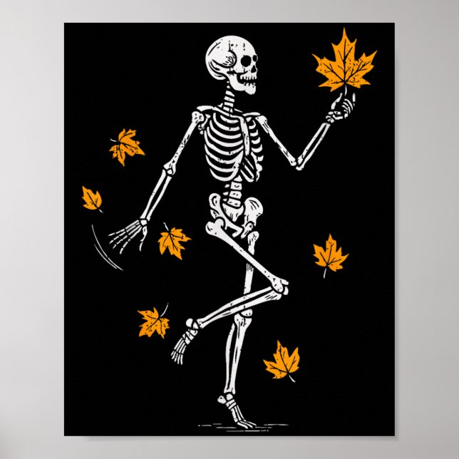 Skelett Soky Dansar Höst Halloween Tackgivelse  Poster (Framsidan)