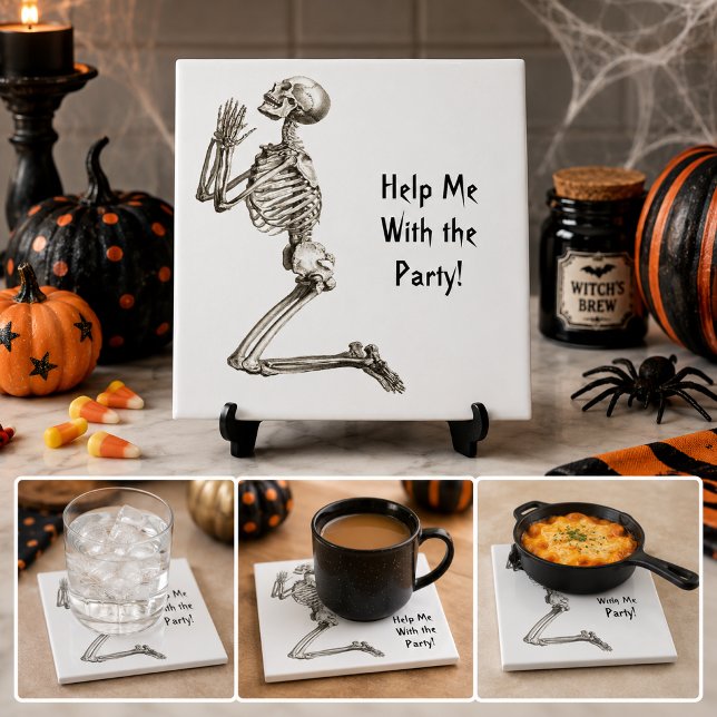 Skelett som ber Halloween-platta Kakelplatta (Skeleton Praying Halloween Tile)