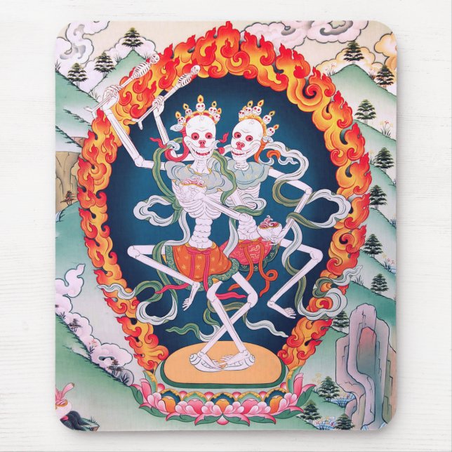 Skelett som dansar tibetan buddistisk konst musmatta (Framsidan)
