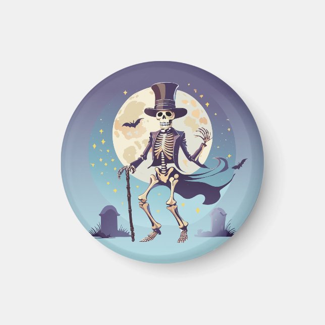 Skelett som dansar under mån Halloween Magnet (Framsidan)