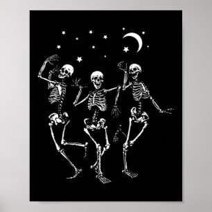 Skelett som dansar under månen rolig glad hallowee poster