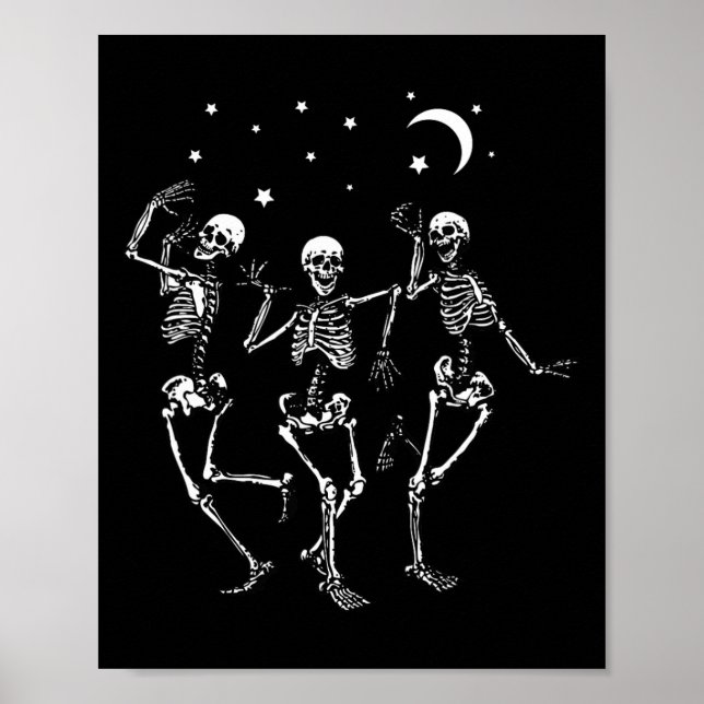 Skelett som dansar under månen rolig glad hallowee poster (Framsidan)