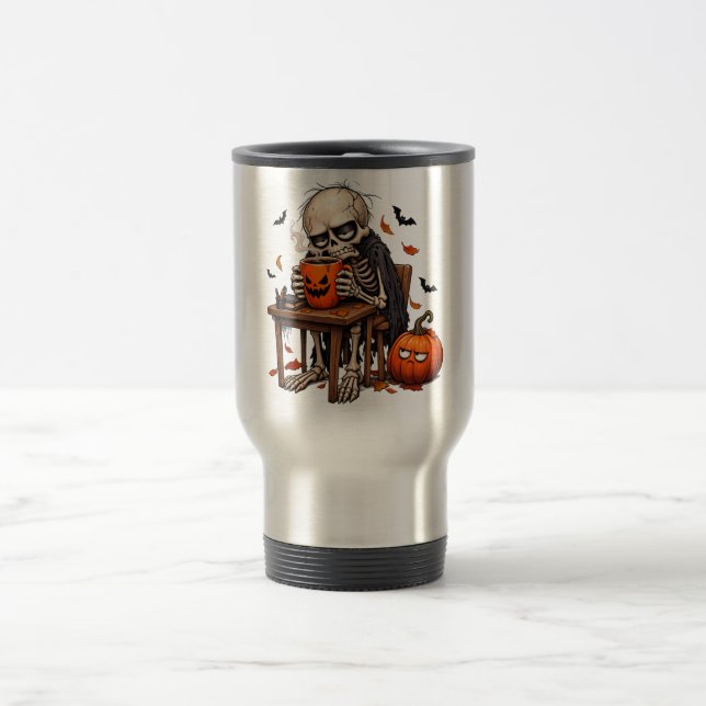 Skelett som dricker från pumpamugg Halloween Resemugg (Center)