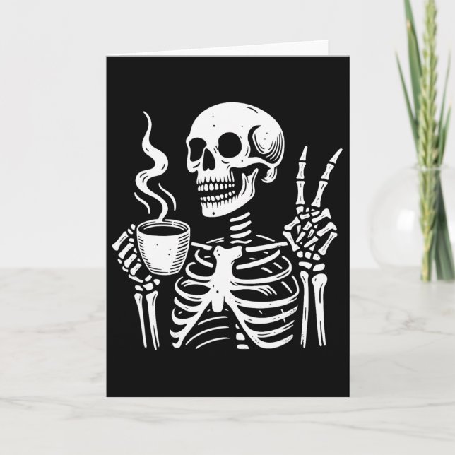Skelett som dricker kaffe gotisk fredstecken Hallo Kort (Framsida)