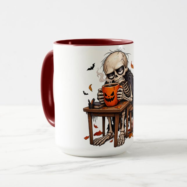 Skelett som dricker ur pumpamugg Halloween Mugg (Framsida vänster)