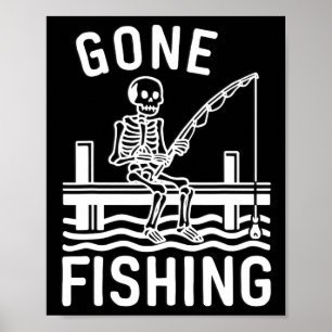 Skelett som fiskar - rolig Halloween fisketema Poster
