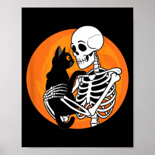 Skelett som håller en svart söt katt - Skelettkons Poster