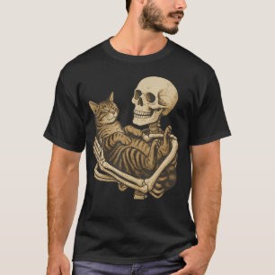 Skelett som håller katt t shirt