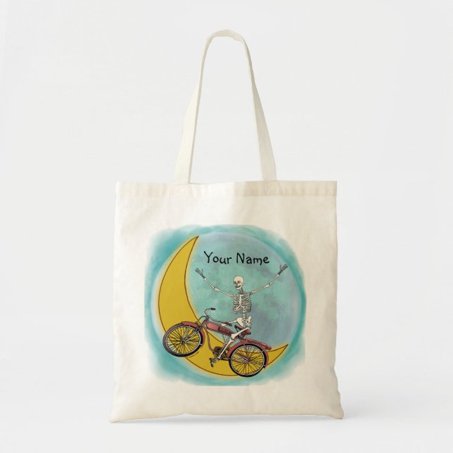 Skelett som kör cykel tygkasse (Framsidan)