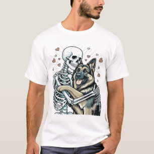 Skelett som kramar en tysk herde � Unik gotisk sti T Shirt