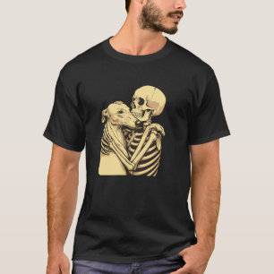 Skelett som kramar Greyhound Hund Halloween T Shirt