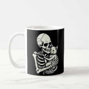 Skelett som kramar katt Rolig Halloween för kattäl Kaffemugg