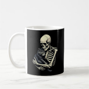 Skelett som kramar katt Rolig Halloween för kattäl Kaffemugg