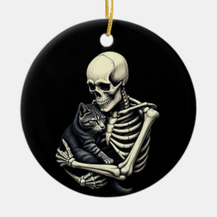 Skelett som kramar katt Rolig Halloween-present ti Julgransprydnad Keramik